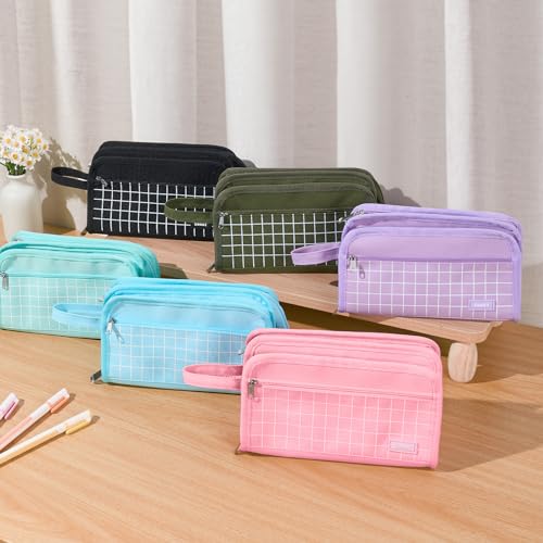 Large Pencil Case, Pencil Pouch, Pencil Bag, Pencil Box, Pink & Plaid - view 2