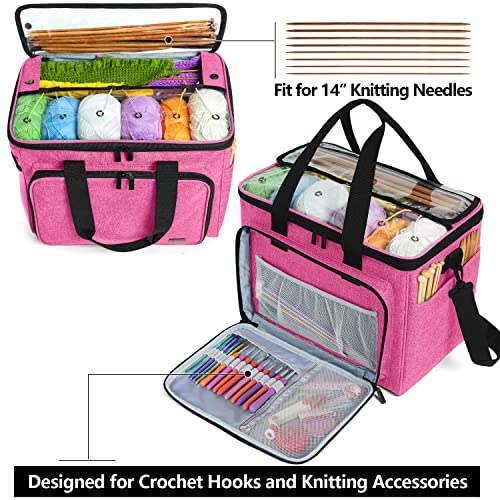 Knitting Bag, Yarn Storage Organizer Crochet Bag Tote, Pink - view 3