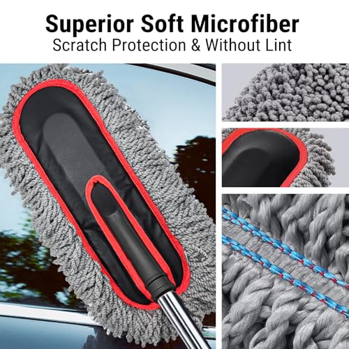 Car Duster, Scratch-Free Microfiber Cleaning Brush, Gray/Red - view 6