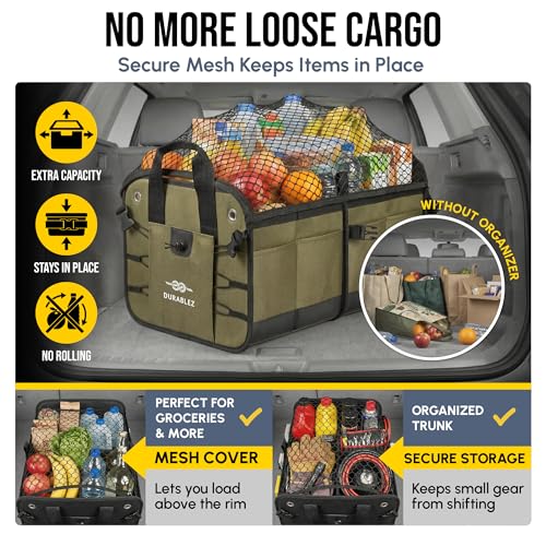 Car Trunk Organizer, Covering Net, Collapsible, Foldable, Military Green - view 4