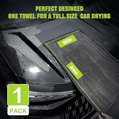 1 Pack 1300 Car Drying Towel, Microfiber Towels for Cars - 16" x 24" Ultra-Absorbent, Streak Free, Car Wash Mitt, Car Detailing Cleaning Accessories Supplies Essentials - view 3