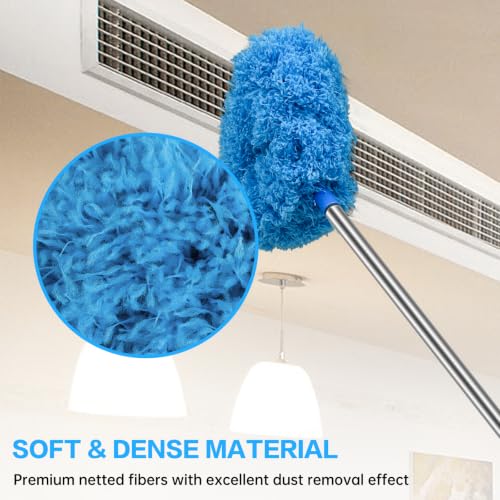 Ceiling Fan Cleaner Duster Reusable Microfiber Ceiling Fan Blade Cleaner Removable Duster with Extension Pole Adjusts 13 to 49.7 Inch for Cleaning Walls Bookshelves Furniture Door Window Top (Blue) - view 5