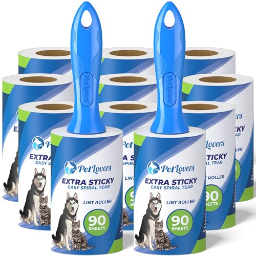 Extra Sticky Lint Rollers and Refills - 990 Sheets, Dog and Cat Lint Remover, 9 Packs of Refills
