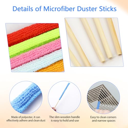 12 Pcs Microfiber Detail Duster Sticks Fan Cleaning Brush Crevice Cleaning Tool AC Vent Cleaner Mini Split Cleaning Kit Fan Blade Cleaner Dusters for Cleaning Home Car Window Blind(Multicolors) - view 3
