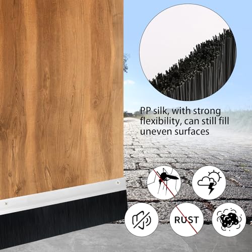 Garage Door Brush Seal, Double Layer Door Brush Sweep 3 Pack, 3" x 39.37" Heavy Duty Aluminum Seal, Screw-On Gap Blocker for Wide Gaps, Roll-Up & Exterior Doors (9.8FT) - view 5