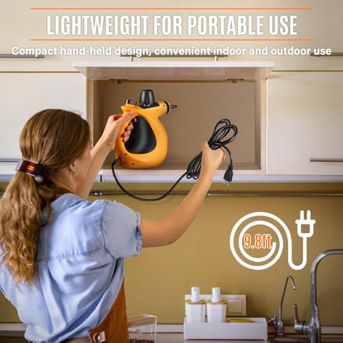Handheld Steam Cleaner for Home Use, Multi-Purpose All Natural Steam Cleaner with 11pcs Accessories, Multi-Surface Steamer for Deep Cleaning Kitchen Bathroom Grout Tile Window Sofa Car (Orange) - view 6