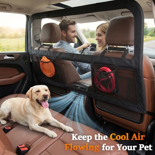 Heavy Duty Dog Car Barrier with Sturdy Metal Frame, Wider Coverage Pet Divider Net for Back Seat & Cargo Area, Universal Fit for Cars SUVs Trucks, Claw-Proof Transparent Mesh for Cool Airflow - view 3
