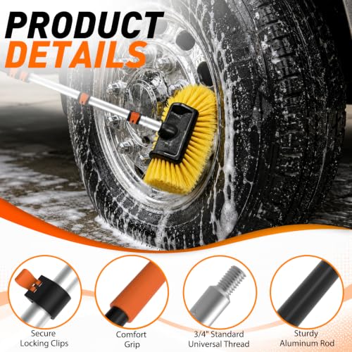 Car Wash Brush, 16FT Telescopic Car Wash Brush with Long Handle, 12-Inch Soft Bristle Car Cleaning Brush for Cleaning Car, RV, Truck, Boat, Solar Panels - view 2