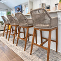 Bar Height Stools Set of 4 with Arms, Back & Cushion, Deep Teak