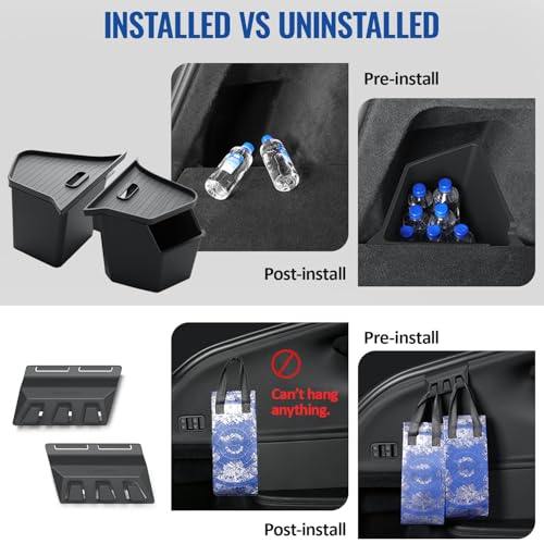 Tesla Model Y Juniper Trunk Organizer Set, 2 Trunk Storage Bins with TPE Lid + 2 Rear Trunk Organizer Hooks, Rear Trunk Side Storage Box for Model Y Juniper 2025 2026 Interior Accessories - view 4