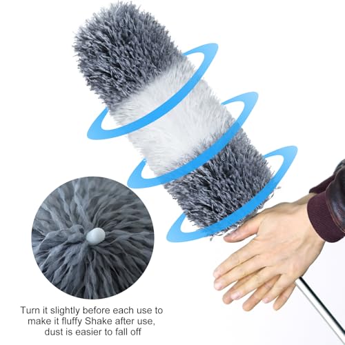 Microfiber Feather Duster, 110 Inch Extendable Telescoping Pole Duster with Bendable Washable Head, Long Handle Cleaning Duster for Ceiling Fan, High Ceiling, Blinds, Furniture and Cars(Gray) - view 7