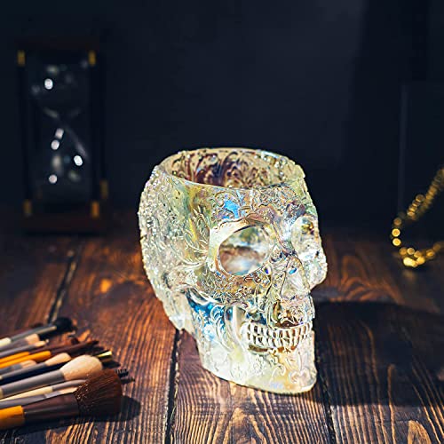 Skull Makeup Brush Holder, Pen Holder, Vanity, Desk, Office Organizer, Stationary, Decor Planter, Candy Bowl, Goth Decorations, Extra Large, Skulls Gothic Skull & Bones Organizer Bathroom (iridescent) - view 4
