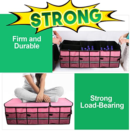 Big Car Trunk Organizer, Cargo Organizer SUV Trunk Storage Non Slip Bottom Waterproof Collapsible Durable Multi Compartments-(Oversize,Pink) - view 2