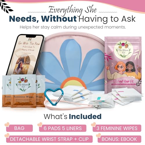 First Period Kit for Girls 9-12, Cute Sanitary Napkin Storage Bag Gifts, Tween Period Starter Kit, Portable Waterproof Emergency Sanitary Pad Pouch for Active Girls - 16 PC, (Pink) - view 4