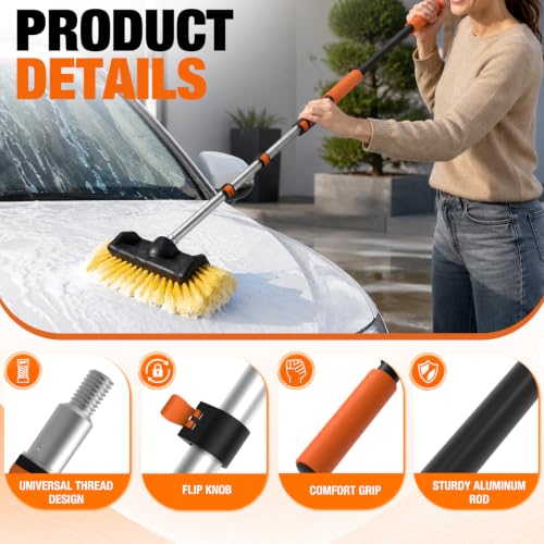 12FT Car Wash Brush with Long Handle, Car Cleaning Brush with 12 Inch Soft Bristle, Solar Panels Cleaner with Telescoping Pole for RV, Truck, Boat, House Siding - view 2