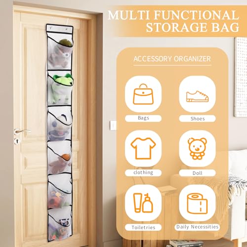 6 Large Breathable Mesh Pockets, Over The Door Shoe Organizer, Boots Hanging Storage Shoe Rack for Closet, Accessories - - White - view 2