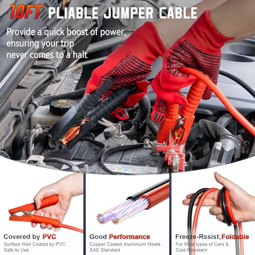 Roadside Emergency car kit for Vehicles, Car First Aid Emergency kit with Portable Air Compressor, Heavy Duty Jumper Cables, Tow Strap, Road Trip Essentials Safety kit, New Driver Gifts - view 4