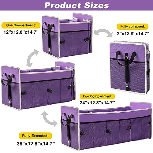Car Trunk Organizer with Individual Cooler Bag - 3 Compartment Collapsible Car Storage for SUV (Purple) - view 4