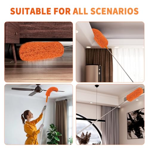 Cobweb Duster with Extension Pole,Cleaner Outdoor 110" Telescoping Extended Sspider Brush, Dusting Kit,Long Handle Reach for High Ceilings and Fans,Microfiber Webster Remover Tools Feather Dusters - view 4