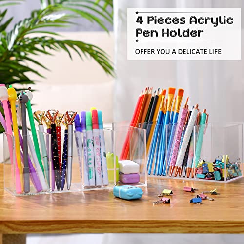 4 Pack Clear Acrylic Pencil Holders, 4 Compartment Desk Organizer - view 6