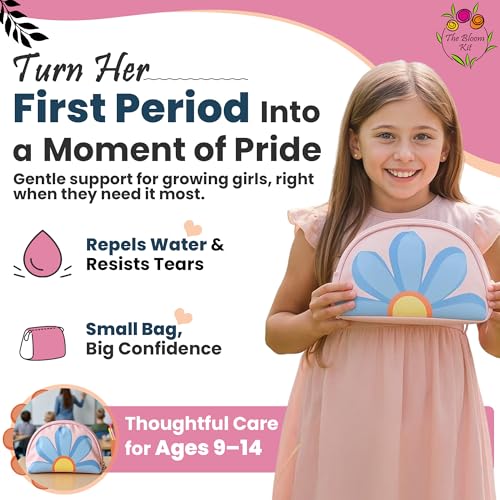 First Period Kit for Girls 9-12, Cute Sanitary Napkin Storage Bag Gifts, Tween Period Starter Kit, Portable Waterproof Emergency Sanitary Pad Pouch for Active Girls - 16 PC, (Pink) - view 3