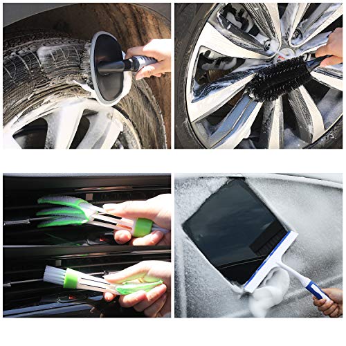 22Pcs Car Wash Cleaning Tools Kit Car Detailing Set with Blue Canvas Bag Collapsible Bucket Wash Mitt Sponge Towels Tire Brush Window Scraper Duster Complete Interior Car Care Kit - view 5