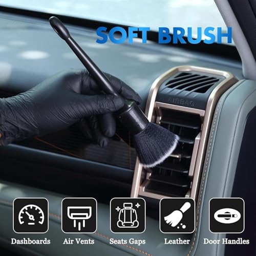 3PCS Car Detailing Brush Set - Interior or Exterior Car Cleaning Brush, [Durable Bristles] Ultra Soft Boars Hair Car Detailing Brushes, Auto Detail Brushes for Air Vent, Leather Seat, Wheels, Emblems - view 3