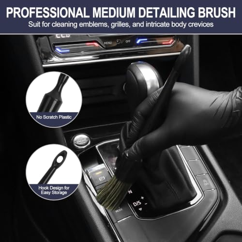 6PCS Car Detailing Brush Set, Boars Hair Car Detailing Brushes, Ultra Soft No Scratch Interior Detail Brush, Car Duster, Car Interior Detailing kit, Car Cleaning Supplies kit for Leather, Air Vents - view 4