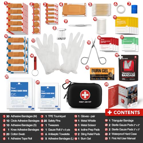 Mini First Aid Kit, 100 Pieces Water-Resistant Hard Shell Small Case - Perfect for Travel, Outdoor, Home, Office, Camping, Hiking, Car (Black) - view 3