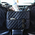 Car Seat Storage Bag - Upgrade-Black PU Leather Caddy Organizer for Additional Storage, Easy Installation, Safe Driving, Pet Barrier & Compatible with Most Front Opening Armrest Boxes