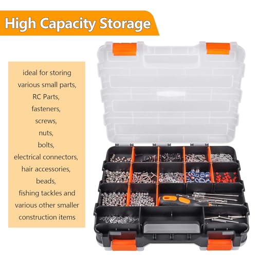 RC Hardware Organizer Box Adjustable Compartments Removable Dividers Durable Plastic Double Side Tools Box Screw Organizer For Nuts, Bolts, Screws, Nails, Small Parts, Tools - view 2