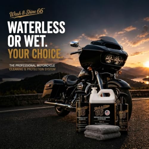 Wash&Shine 66 Pro System Motorcycle & Car Cleaning Kit - Waterless or Wet Wash for Bikes, Cars & RVs,16 oz Cleaner + 64 oz Refill Jug, NanoGloss Shield SiO₂ Ceramic Spray, 2 Microfiber Towels. - view 2