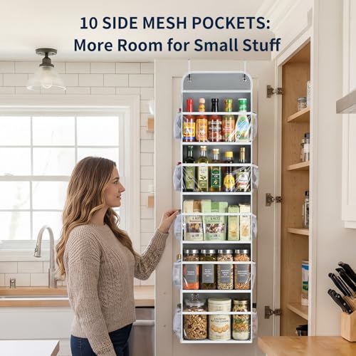 5-Tier Over the Door Organizer Hanging, 10 Side Pockets, Grey - view 4