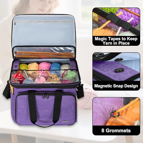 Crochet Bag, Knitting Bag Yarn Storage Tote, Yarn Organizer, Purple - view 2