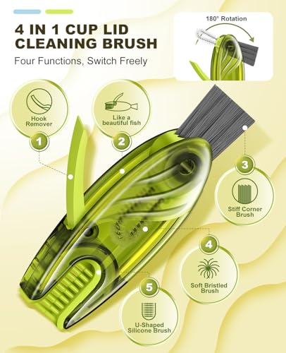 4 in 1 Cup Lid Gap Cleaning Brush Set 2 Pcs - Multifunctional Bottle Cleaning Brush Tools for Home Kitchen and Travel Cleaning | Portable Silicone Cup Lid Cleaner in 2 Colors - view 2