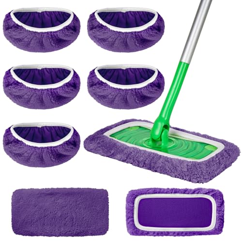 5 Pack Reusable Microfiber Mop Pads Compatible with Swiffer Sweeper Mop, Wet and Dry Flat mop Cover, Washable Mop Pads for Surface/Hardwood Floor Cleaning (Mop is Not Included)