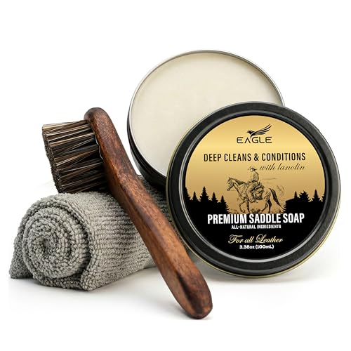 Saddle Soap for Leather – 3-Piece Saddle Soap Kit for Leather Cleaning, Boots, Tack, and Saddles – Includes Applicator and Cloth – Leather Soap and Conditioner for Leather Boots and Tack Care
