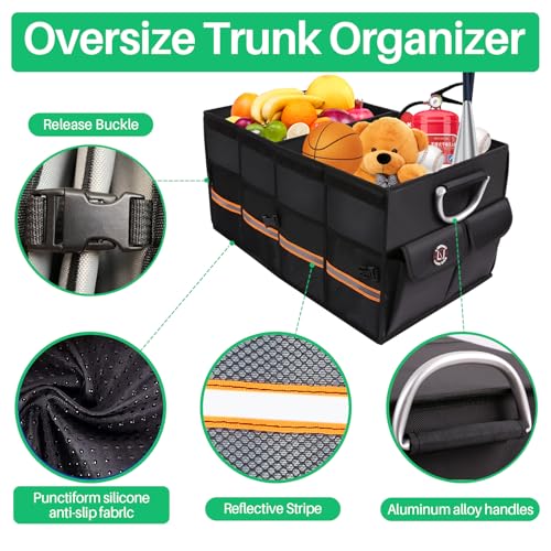 Trunk Organizer, LIBZAKI Cargo Organizer, Premium Multi Compartments Collapsible Portable Trunk Storage for auto, SUV, Truck, Minivan -Black - view 3