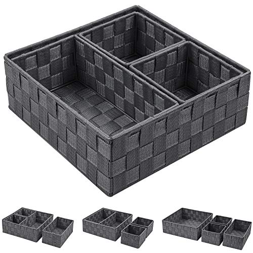 Woven Storage Baskets for Organizing, Small Baskets Cube Bin Container Tote Organizer Divider for Drawer, Closet, Shelf, Dresser, Set of 4(Dark Grey) - view 2