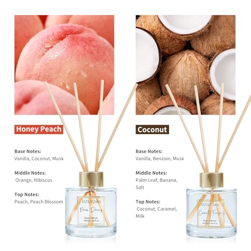 200ml Scent Diffuser with 6 Fiber Sticks, 6.76 oz Reed Diffuser Set Aromatherapy Fragrance Diffusers Air Fresheners for Home Bedroom Bathroom (Coconut Peach) - view 5