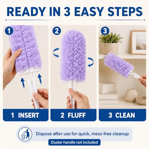 Duster Refills,Disposable Dusters for Cleaning,Heavy Duty Duster Refills, MultiSurface Dusting Wand,Dust Remover for Furniture,Blinds,Ceiling Fans&Home Cleaning Supplies (Purple, 25pcs) - view 3