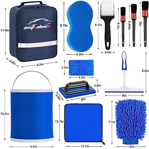 12Pcs Boat Wash Cleaning Kit with Collapsible Bucket Wash Sponge Mitt Microfiber Towel Squeegee Scrub Pads Brushes Complete Interior Exterior Cleaning Set for Boat - view 2