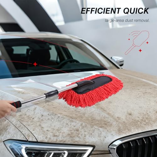 3 Pack Large Red Microfiber Car Duster Exterior Scratch Free with Extendable, Car Duster Interior Multipurpose dust Cleaning - view 7