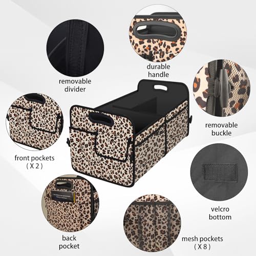 Trunk Organizer, Collapsible Trunk Organizers and Storage, Car Accessories for Women and Men, Multi-Compartment Trunk Storage Organizer for SUV, Car, Mini-Van, Leopard Print - view 7