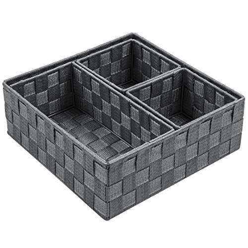 Woven Storage Baskets for Organizing, Small Baskets Cube Bin Container Tote Organizer Divider for Drawer, Closet, Shelf, Dresser, Set of 4(Dark Grey)