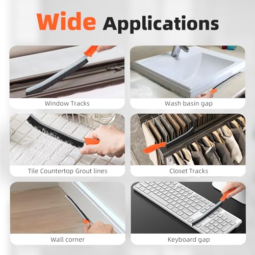 Hard Bristle Crevice Cleaning Brush - Cleaning Supplies - Grout Cleaning Brushes for Household Use - Crevice Cleaning Tool for Bathroom, Home and Kitchen (3, Orange) - view 6