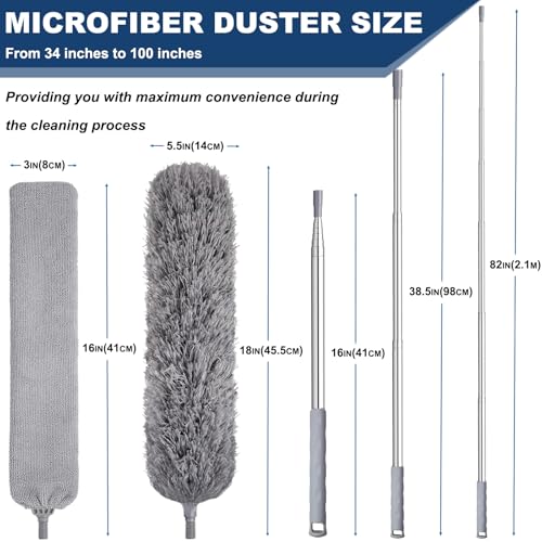 100 Inch Retractable Gap Dust Cleaner Cleaning Tools & Microfiber Feather Duster Washable and Retractable Duster Brush for Cleaning Under Appliances Furniture Ceiling Fan Dust and Cobweb Cleaner - view 2