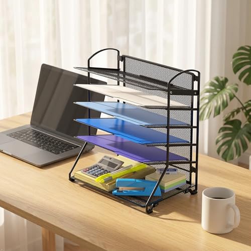 6-Tier Desk Organizer & Sliding Paper Tray, Black - view 5