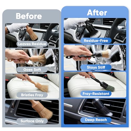 Car Detailing Brush, 6PCS Ultra Soft Boars Hair Car Interior Exterior Detailing Brushes, Scratch-Free Car Cleaning Dust Brush for Dashboard, Emblem, Air Vents, Wheels, Leather Seat - view 6