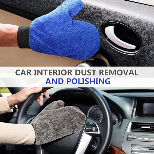 6 Pcs Car Wash Mitts Microfiber, Blue, Grey, 9.84 x 7.87 Inch - view 5
